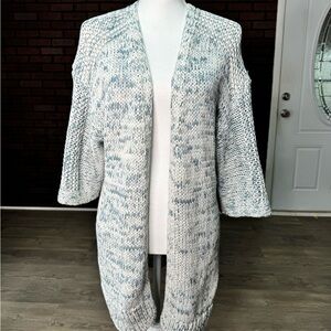 GAP Chunky Knit Cardigan XS Blue White Marled Open Front‎ Cozy Sweater
